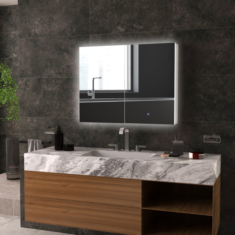 kleankin Wall Mounted Bathroom Storage Cupboard with Mirror, LED Light, USB