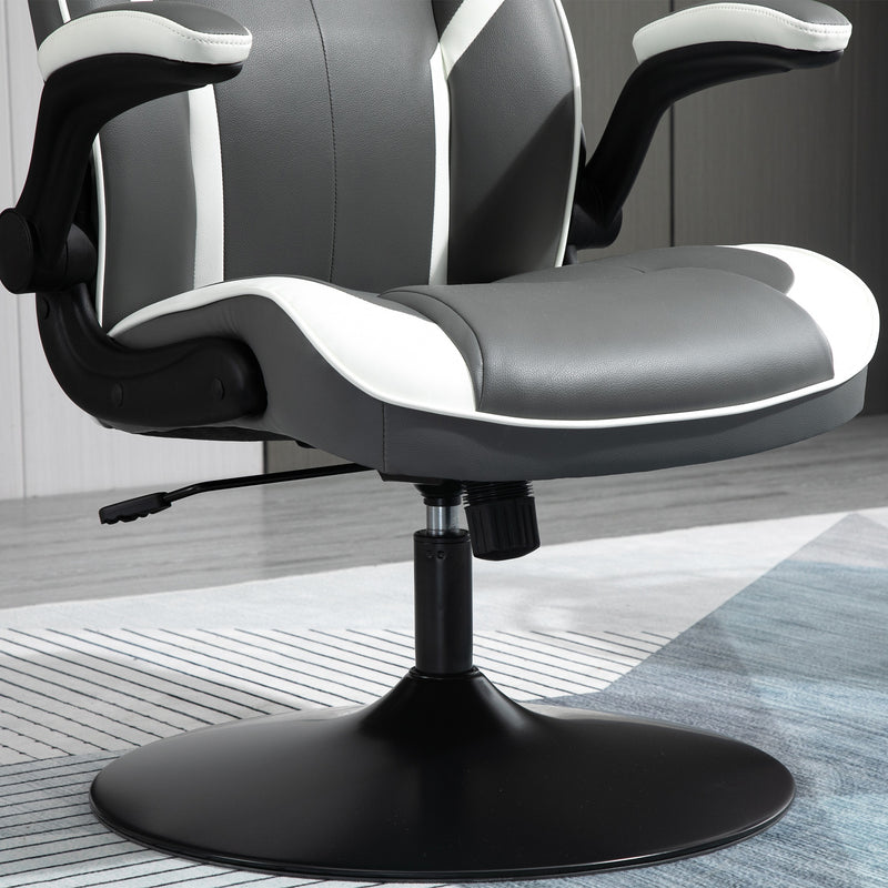 Vinsetto Gaming Chair Ergonomic Computer Chair with Adjustable Height Pedestal Base Home Office Desk Chair PVC Leather Exclusive Swivel Chair Grey and White Racing