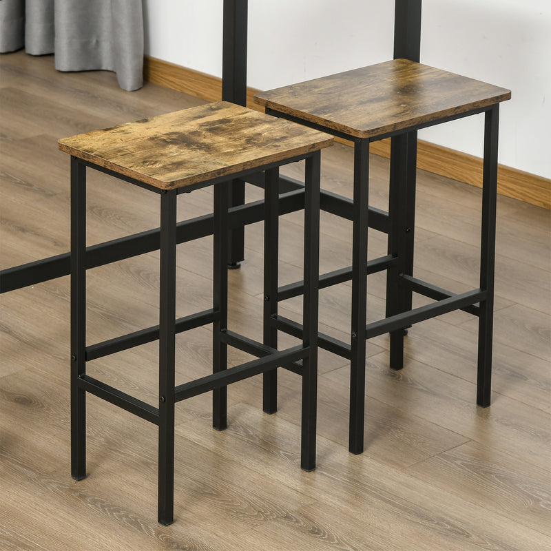 HOMCOM Industrial Bar Stools Set of 2, Kitchen Bar Chairs Home Pub Rustic Brown