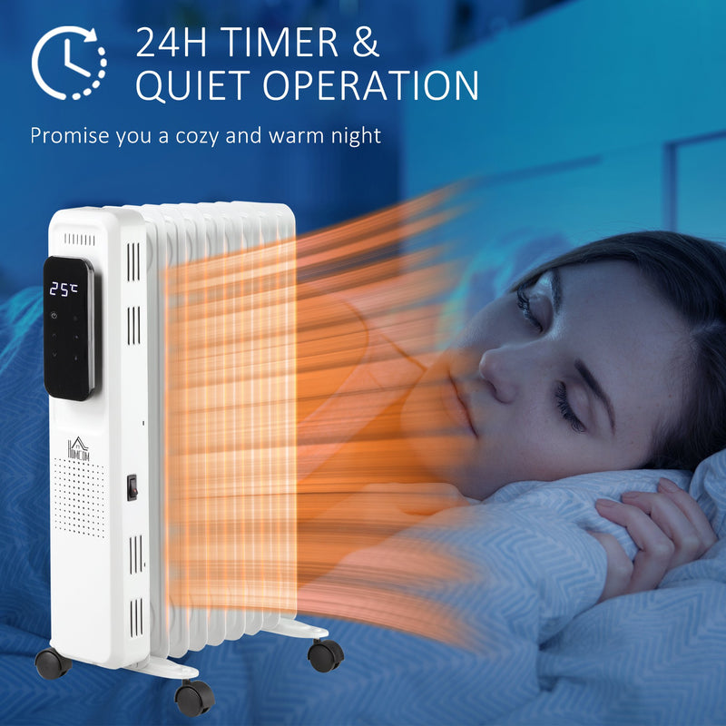 HOMCOM 2180W Oil Filled Radiator, 9 Fin Portable Heater w/ Timer Remote Control White