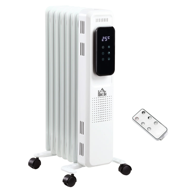 HOMCOM 1630W Oil Filled Radiator, 7 Fin Portable Heater w/ Timer Remote Control White