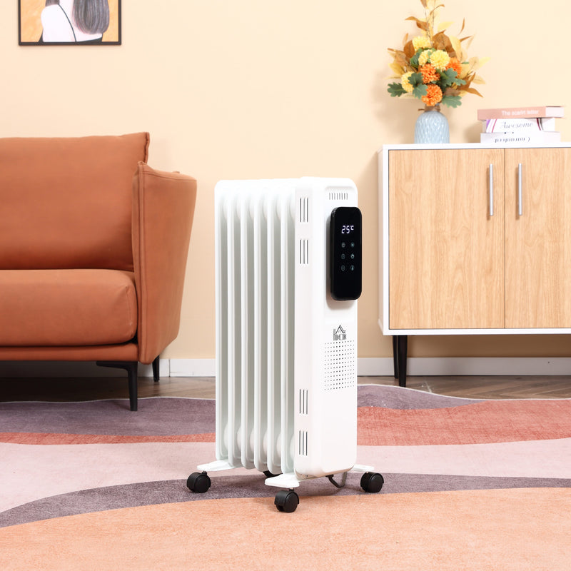 HOMCOM 1630W Oil Filled Radiator, 7 Fin Portable Heater w/ Timer Remote Control White