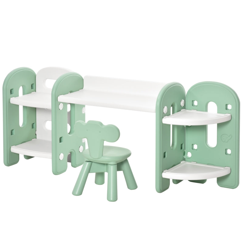HOMCOM Childrens Table and Chair Set Adjustable – Green & White
