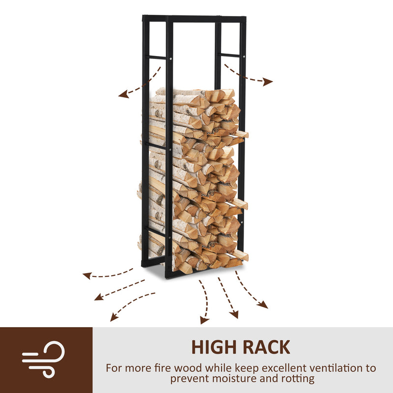 150cm Tall Metal Firewood Log Holder Rack Double Tier w/ Balanced Base Side Rails Indoor Outdoor Traditional Fireplace Log Storage Cradle 150x40cm
