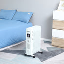 HOMCOM 2180W White Oil Filled Radiator, 9 Fin Portable Heater w/ Timer Remote Control White Safety Cut-Off and Remote Control White Radiator Settings
