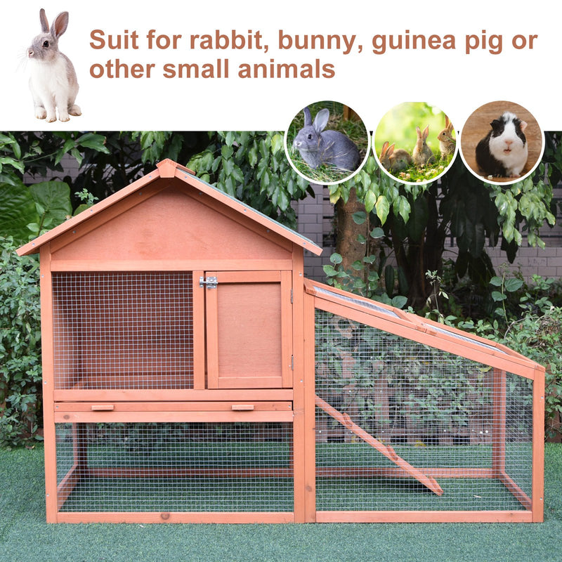 Pawhut Gold Red Wooden Rabbit Hutch