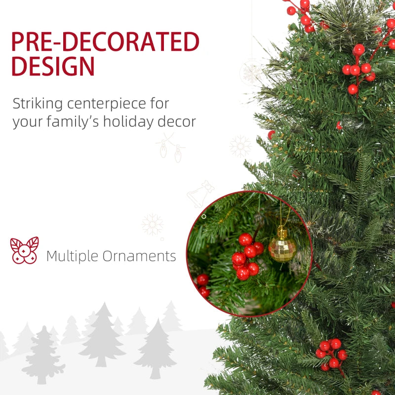 HOMCOM Christmas Tree Slim 5' with Berries