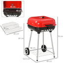 Outsunny Charcoal Trolley BBQ Garden Outdoor Barbecue