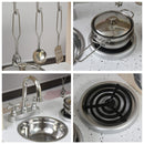 HOMCOM Kids Wooden Pretend Play Toy Kitchen Cooking Set Role Play Phone for Boys Girls White