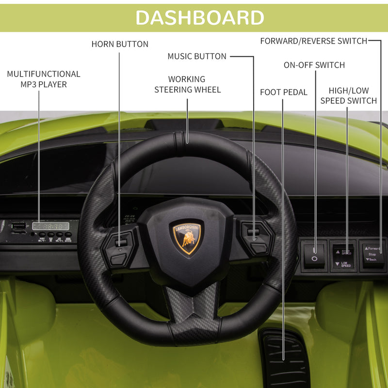 HOMCOM Kids Electric Ride On Car Lamborghini Sian - Green