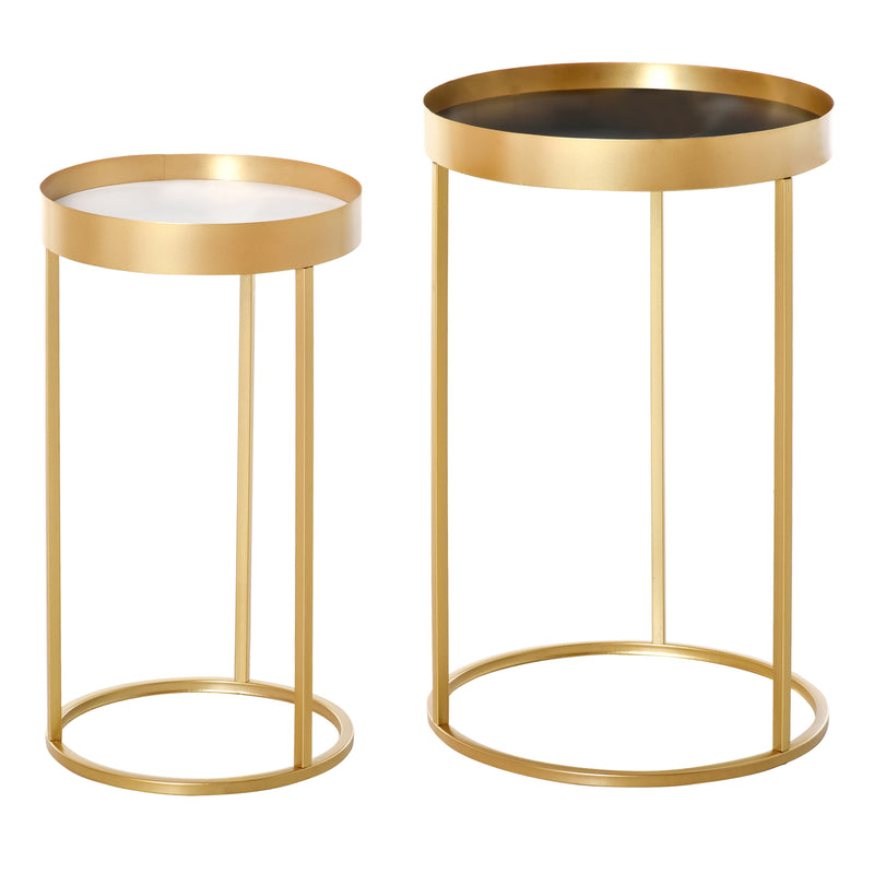 HOMCOM Nesting Coffee Tables Set Of 2 Modern Gold End Tables Home Office