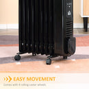 HOMCOM 2180W Black Oil Filled Radiator, 9 Fin Portable Heater w/ Timer Remote Control