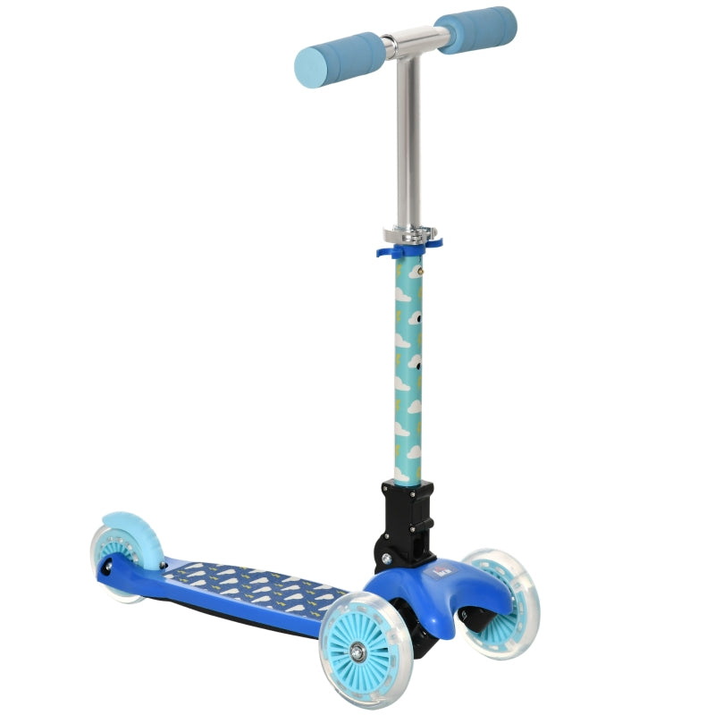 HOMCOM Childrens Foldable 3 Wheel Scooter with Flashing Lights - Blue
