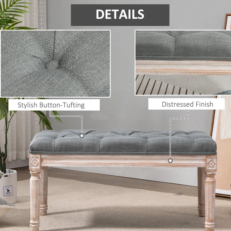 HOMCOM Vintage Shoe Benches with Wood Frame 80x40x41cm - Grey
