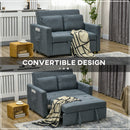 HOMCOM 2 Seater Sofa Bed Convertible Bed Settee With Cushions, Pockets, Grey