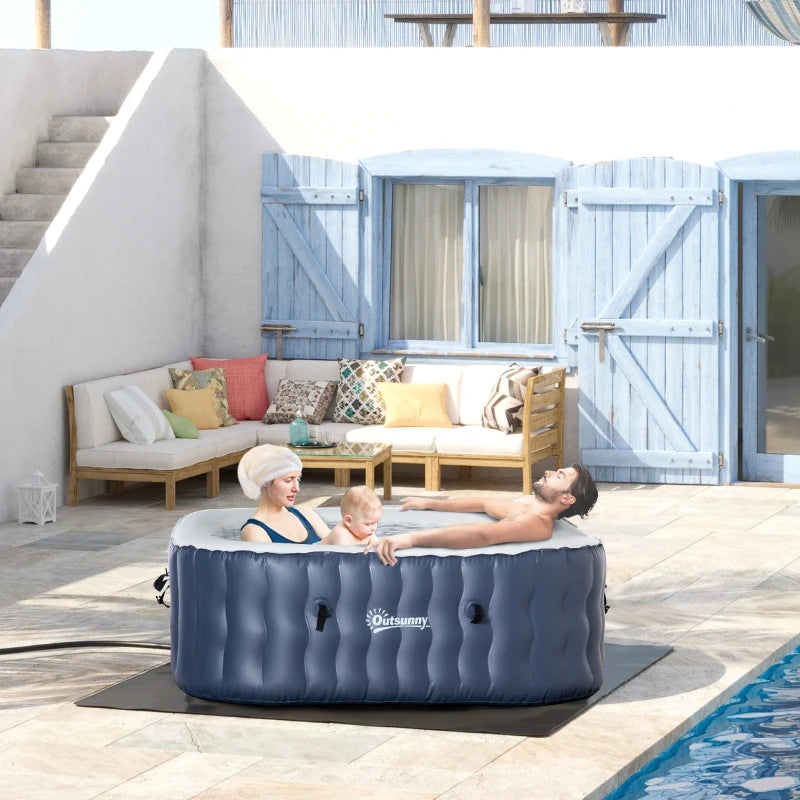 Outsunny Inflatable Hot Tub Spa Square for 4-6 People 180cm - Dark Blue