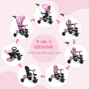 HOMCOM Baby Tricycle 7in1 Stroller with Handle - Pink
