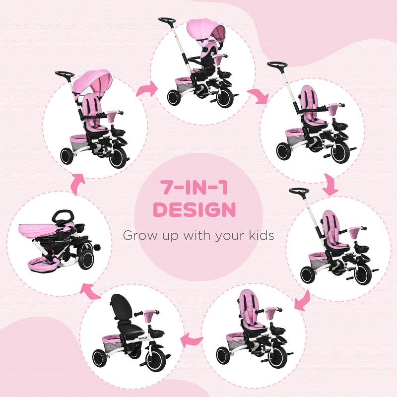 HOMCOM Baby Tricycle 7in1 Stroller with Handle - Pink