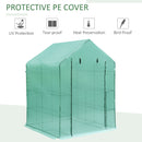 Outsunny 143x143x195 cm Walk in Greenhouse with Shelves-Dark Green