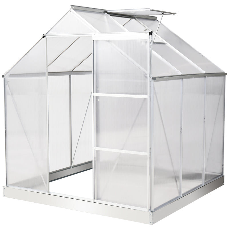 Outsunny 6x6ft Walk-In Greenhouse Polycarb. Panels Aluminium Frame Sliding Door