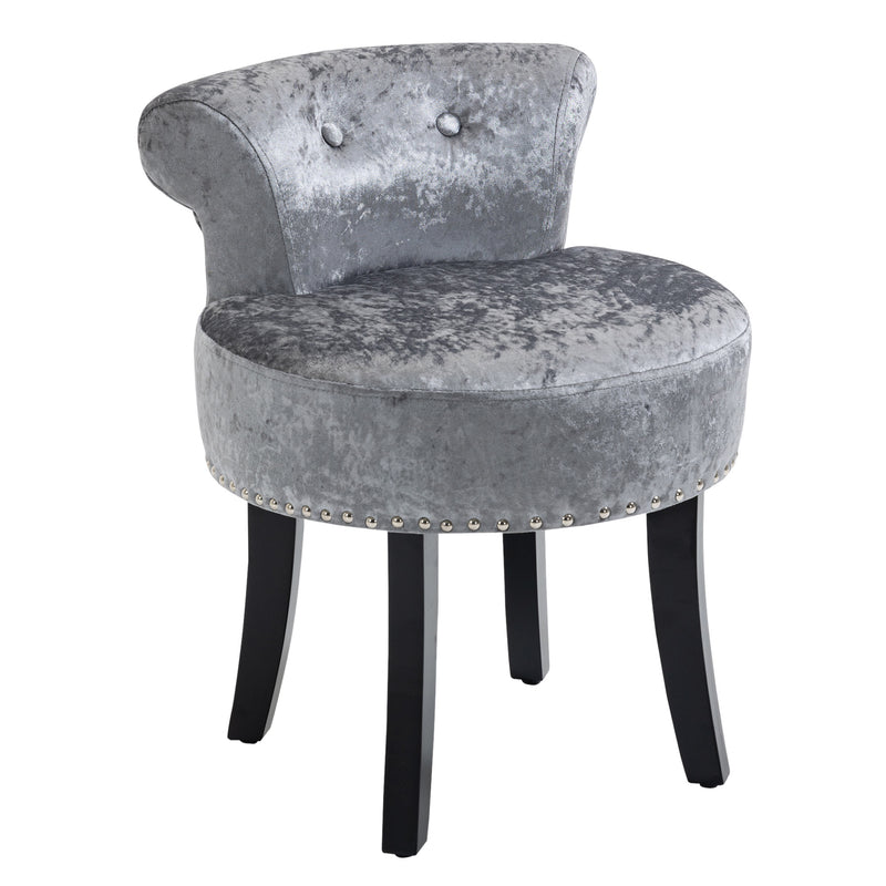 HOMCOM Dressing Table Stool Vanity Seat w/ Rubber Wood Legs Bedroom - Grey