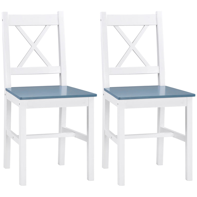 HOMCOM Dining Chairs Set of 2, Pine Wood Frame, Cross Back for Kitchen White