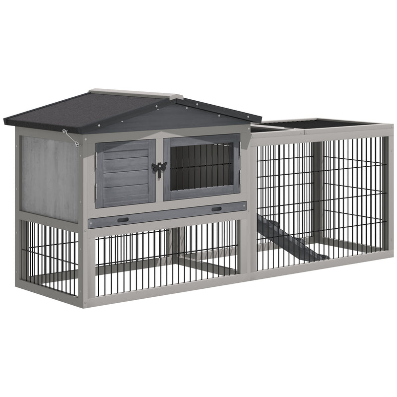 Pawhut Rabbit Hutch Pet House Outdoor Run Design w/ Water-Resistant Paint Ramp