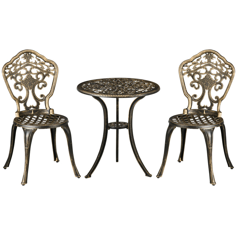 Outsunny 3 Piece Cast Aluminium Bistro Set w/ Parasol Hole for Balcony, Patio