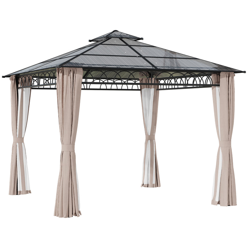 Outsunny Hard Top Gazebo  3m x 3m - Dark Grey & Khaki