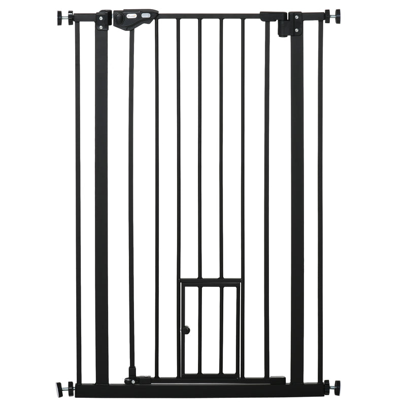 PawHut Extra Tall Dog Gate with Cat Door Auto Close for Stairs 74-80 cm Wide
