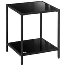 HOMCOM Side Table with Tempered Glass Top, End Table with 2-Tier Storage, Black