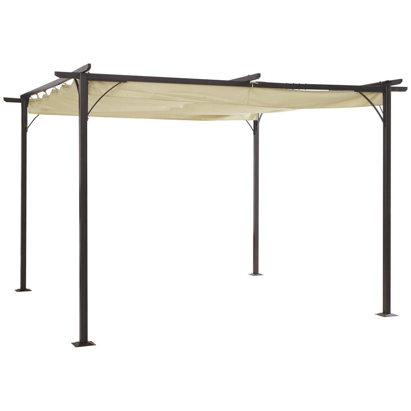 Outsunny Metal Pergola with Retractable Awning 3.5x3.5m - Cream