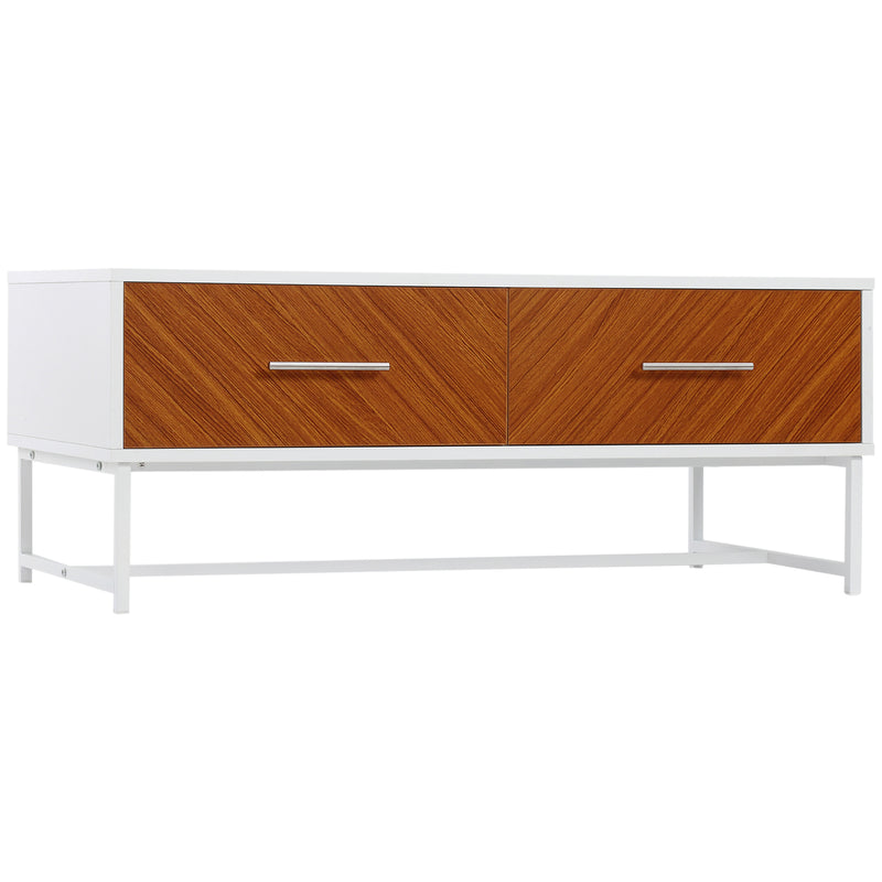 HOMCOM Coffee Table Sofaside Table with Drawers and Open Shelf for Living Room