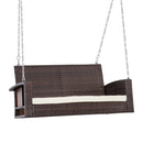 Outsunny 2-person Wicker Swing Chair, Porch Loveseat Garden Hanging Bench, Cream