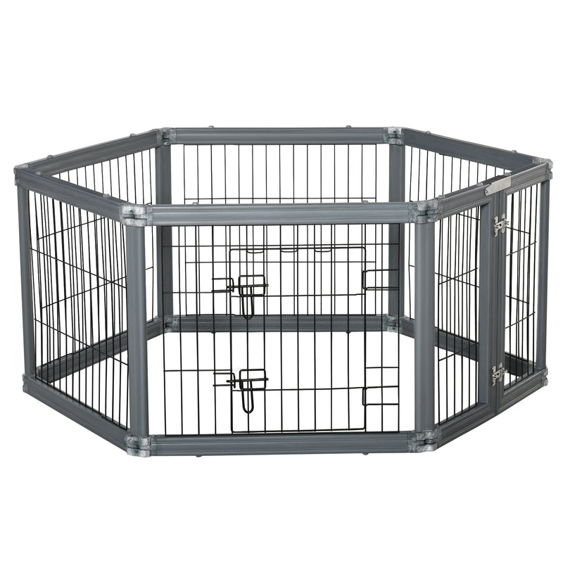 PawHut Dog Play Pen 6 Panel Pet Playpen Foldable Rabbit Guinea Pig Run w/ Door