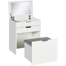HOMCOM Dressing Table with Mirror and Stool, Vanity Table with Storage, White