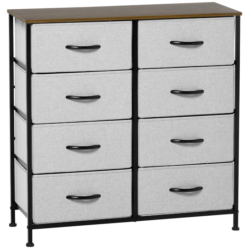 HOMCOM 8 Drawer Fabric Chest of Drawers w/ Wooden Top for Closet Hallway Grey