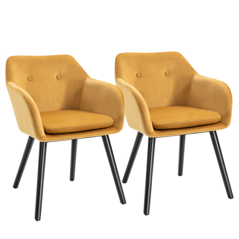 HOMCOM Modern Upholstered Fabric Bucket Seat Dining Armchairs Set of 2 Yellow