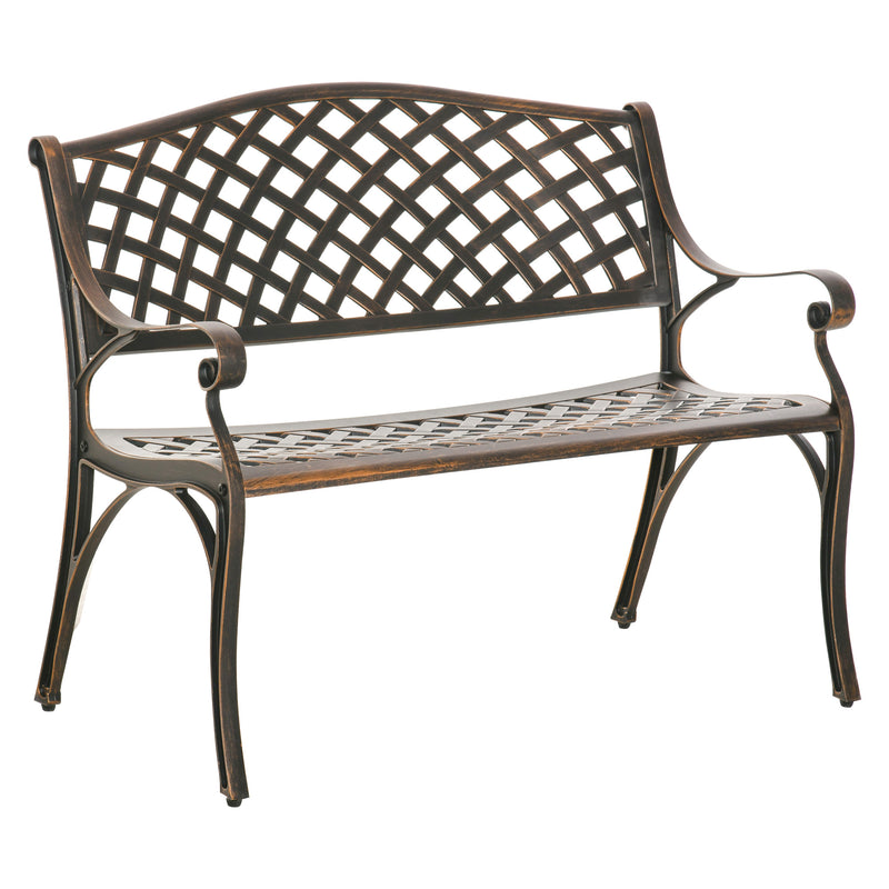 Outsunny Cast Aluminium Garden Bench 2 Seater Antique Park Loveseat, Bronze