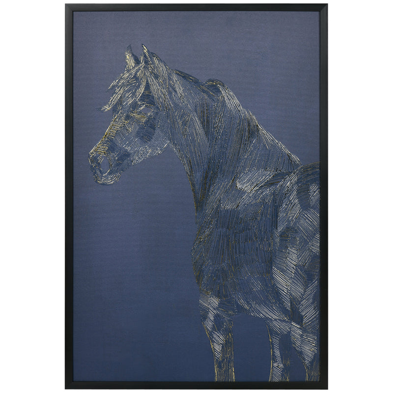 HOMCOM Gold Textured Canvas Wall Art Horse for Living Room Bedroom, 93x63cm
