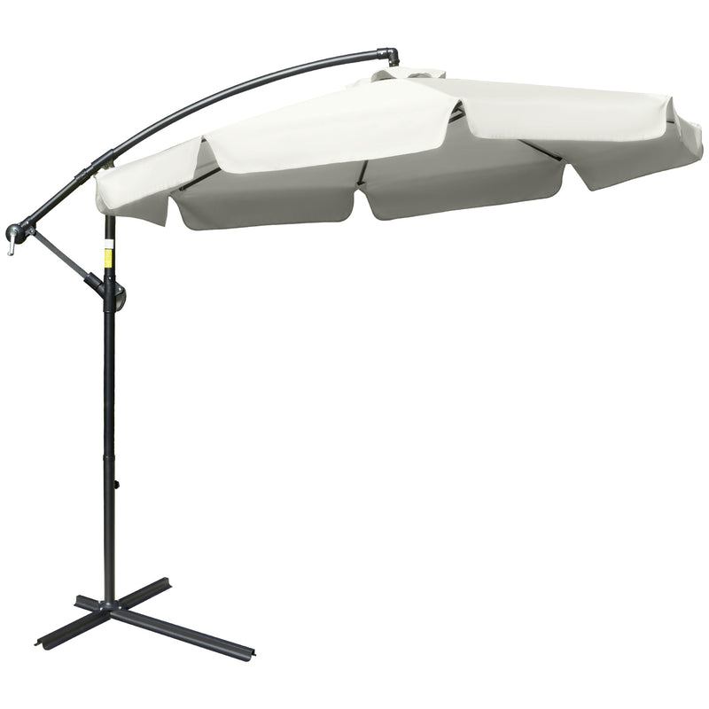 Outsunny 2.7m Garden Cantilever Banana Parasol Sun Shade w/ Crank, Cream White