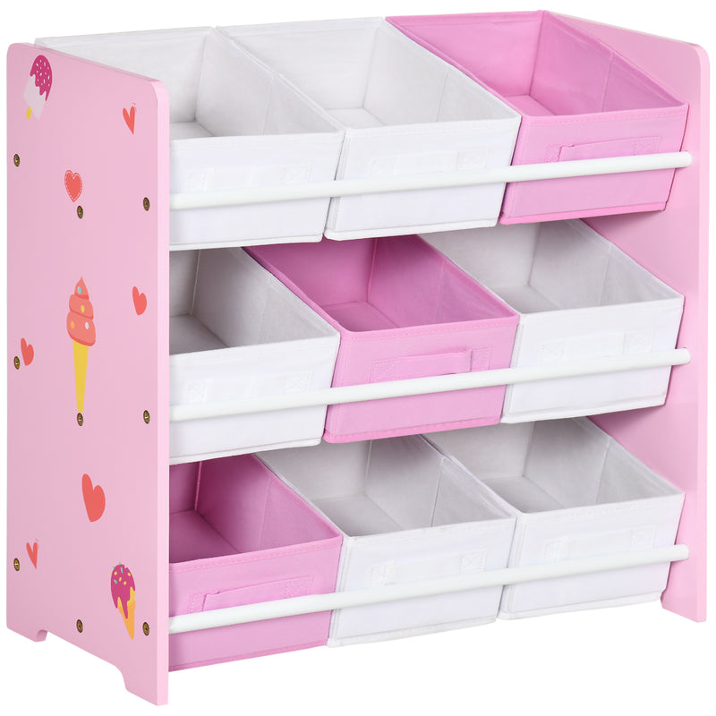 ZONEKIZ Storage Unit W/9 Removable Storage Baskets for Nursery Playroom, Pink