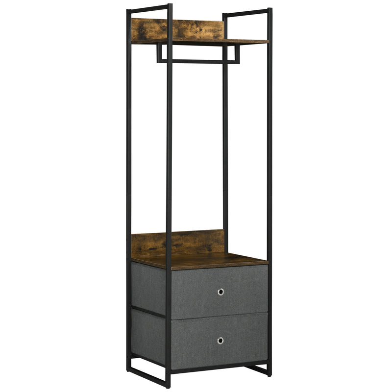 HOMCOM Clothes Rail, Metal Coat Stand, Garment Rack with 2 Fabric Storage Drawer