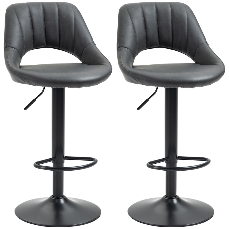 HOMCOM Barstools Set of 2 Adjustable Swivel Height Gas Lift PU Leather Chairs