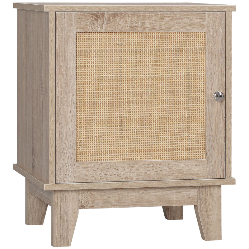 HOMCOM Nightstand, Rattan Bedside Table, Sofa Side Table w/ Storage Cupboard