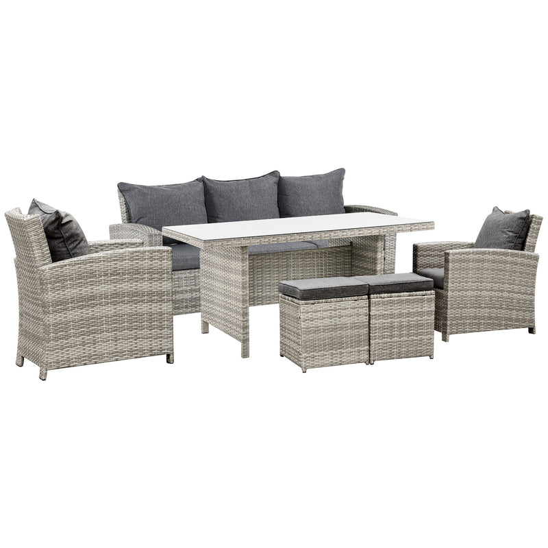 Outsunny Outdoor Rattan Sofa Dining Set 6 Piece - Light Grey