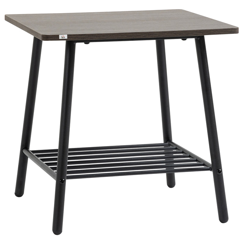 HOMCOM Sofa Side Table, End Table with 2-Tier Storage Shelf and Metal Frame