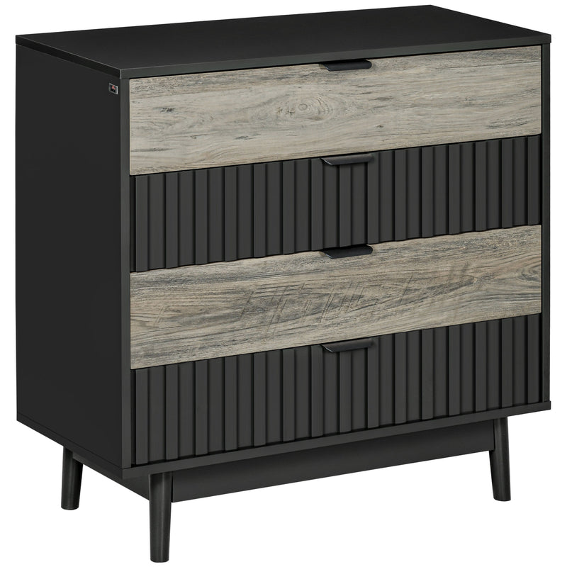 HOMCOM Chest of Drawers, 4 Drawer Storage Cabinet Organiser Bedroom, Grey