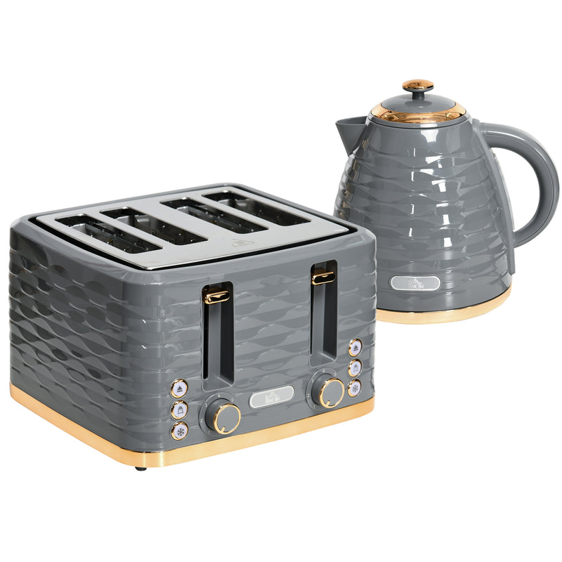 HOMCOM Kettle And Toaster Set 1.7L Rapid Boil Kettle & 4 Slice Toaster Grey