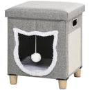 PawHut 2 in 1 Cat Bed Ottoman w/ Removable Cushion, Handles, Scratching Pad